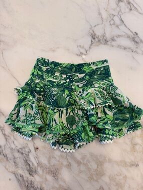 Poupette St. Barth Green Printed Ruffle Skort